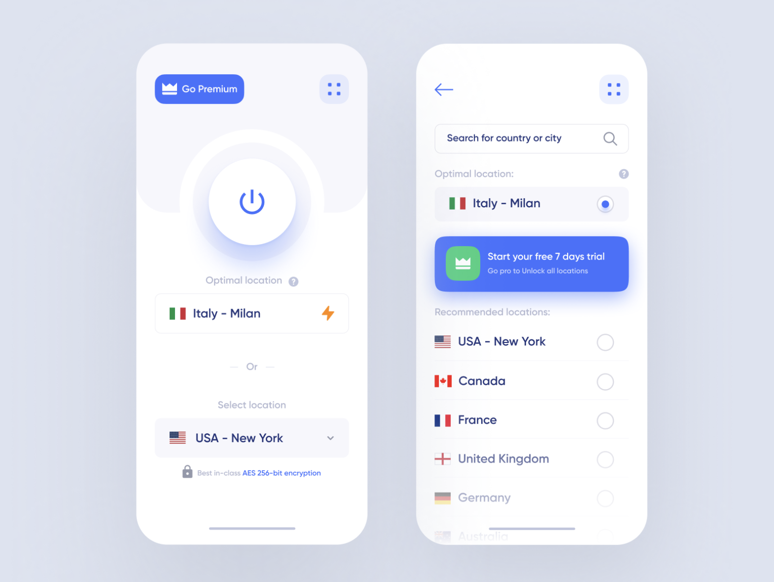 North Plus VPN Application Interface Mockup